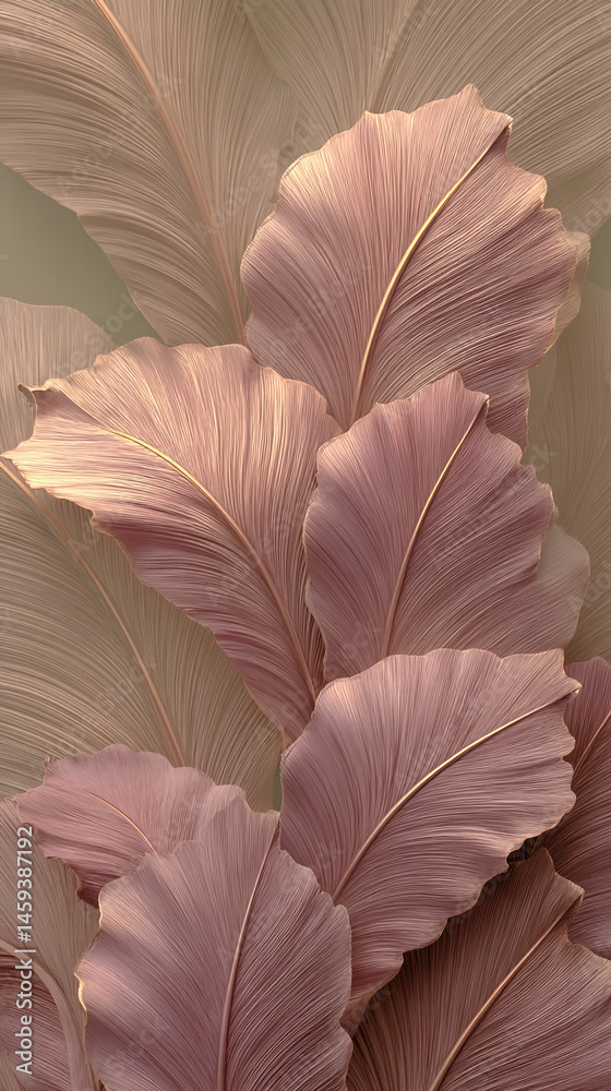 Poster close-up of textured pink and beige leaves, creating a soft, elegant background suitable for design 