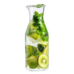 Kiwi, Cilantro, and Lime in Sparkling Water Isolated on Transparent Background