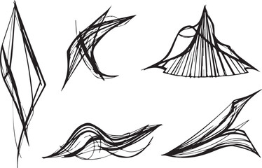 A set of vector elements, modern flat design with intricate black lines and futuristic aesthetics of sharp angles and smooth curves, simple two-dimensional shapes, soft dreamy atmosphere and high tech