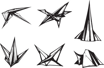 A set of vector elements, modern flat design with intricate black lines and futuristic aesthetics of sharp angles and smooth curves, simple two-dimensional shapes, soft dreamy atmosphere and high tech