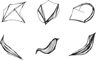 A set of vector elements, modern flat design with intricate black lines and futuristic aesthetics of sharp angles and smooth curves, simple two-dimensional shapes, soft dreamy atmosphere and high tech