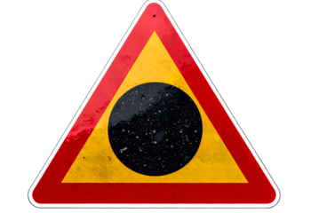 Road sign triangle with an icon of a round asphalt patch isolated on a transparent background PNG