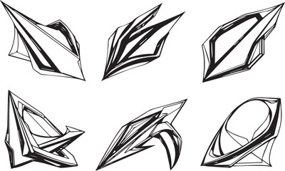 A set of vector elements, modern flat design with intricate black lines and futuristic aesthetics of sharp angles and smooth curves, simple two-dimensional shapes, soft dreamy atmosphere and high tech