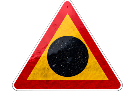 Road sign triangle with an icon of a round asphalt patch isolated on a transparent background PNG