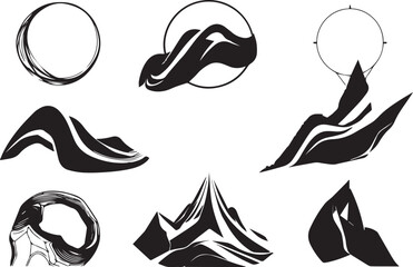 A set of vector elements, modern flat design with intricate black lines and futuristic aesthetics of sharp angles and smooth curves, simple two-dimensional shapes, soft dreamy atmosphere and high tech