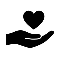 Solid hand holding heart icon for love and care