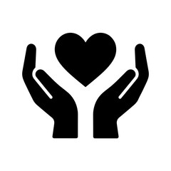 Solid hands holding heart icon for care and affection