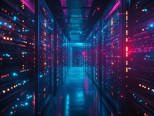 Fototapeta premium Ai-powered quantum computing server room data center superrealistic image high-tech environment futuristic view digital innovation
