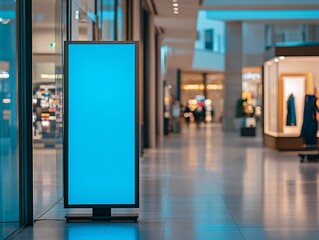 Promotional display board in a shopping mall vertical design modern environment urban viewpoint digital advertising concept