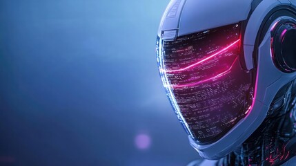 Futuristic robot head with glowing data streams