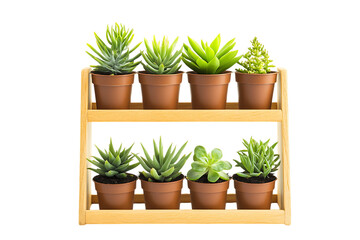 Fototapeta premium Miniature Succulents on Two-Tiered Wooden Stand