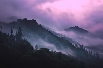 Marvel at the beauty of misty mountains at dawn