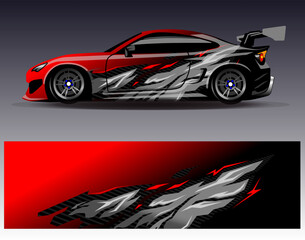 Fototapeta premium Car wrap design vector. Graphic abstract stripe racing background designs for vehicle, rally, race, adventure and car racing livery