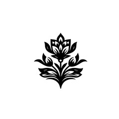 Black & White Floral Design: Elegant Flower Ornament for Logos