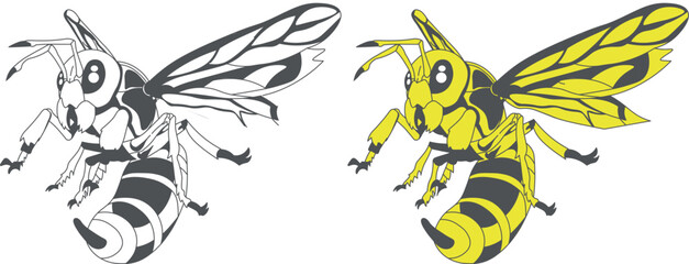 Cute bee coloring pages for kids and adults
