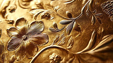 A gold leaf design with flowers and leaves