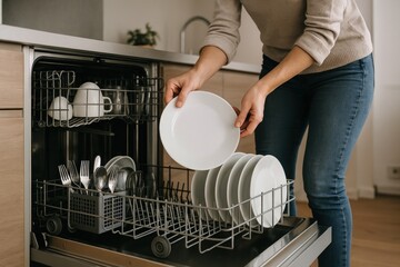 Efficient kitchen dishwashing routine.