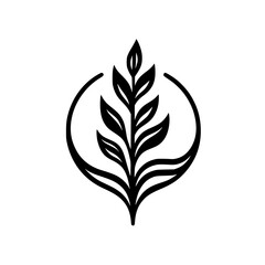 Minimalist Botanical Emblem: Leafy Sprig in Circle