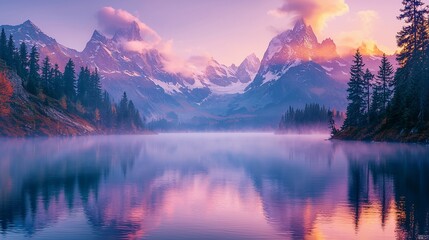 Mountain lake sunrise reflection
