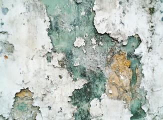 Obraz premium Distressed Wall: Textured Green, White, and Ochre Abstract