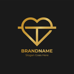 Letter T logo with heart shape. Letter T love logo inspiration.