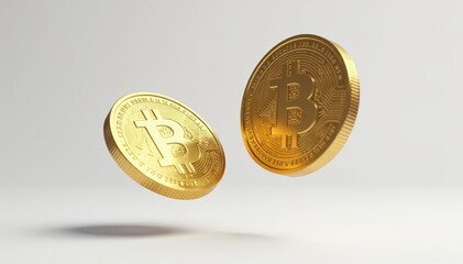 Two coins in mid-air against a white background with copy space, throw, heads