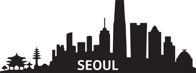 Obraz premium Seoul Skyline Vector Silhouette DesignKorean Cityscape Art – Seoul EditionModern Seoul Tower and City VectorTraditional Meets Modern – Seoul Korea ArtExplore Seoul: Vector Silhouette of South 