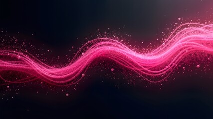 Obraz premium Abstract digital art featuring a flowing wave of pink particles against a black background. The image illustrates motion and energy with a vibrant 