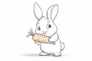 Cute Cartoon Bunny Character Holding a Carrot in Sketch Style