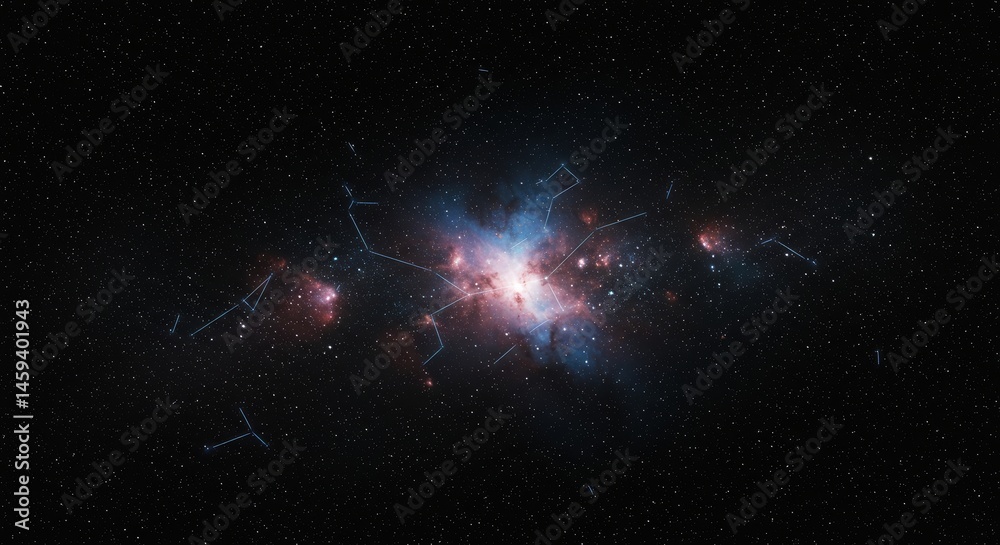 Wall mural a cosmic nebula, displaying intricate patterns of light and color.