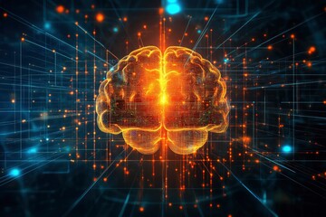 Obraz premium Glowing Circuit Brain: A Digital Neural Network Artwork