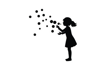 Silhouette art illustration of a girl blowing bubbles.eps