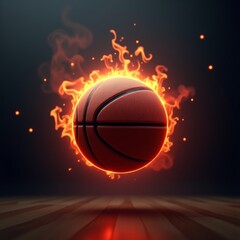 Flaming basketball with orange flames or A fiery red basketball in motion