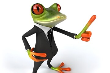 Obraz premium Confident Frog in Black Suit Making Middle Finger Gesture – 3D Rendering