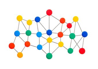 Obraz premium Abstract network background with colorful interconnected nodes, representing data communication on a transparent background