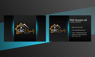 abstract black business card design with blue shade
By