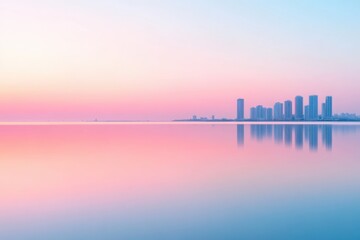 City skyline at sunset reflected in water