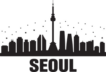 Obraz premium Seoul City Skyline SilhouetteTraditional Seoul Temple VectorN Seoul Tower Minimalist ArtSeoul at Night CityscapeKorean Architecture Silhouette Design