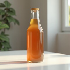 Orange juice in glass bottle with gold cap