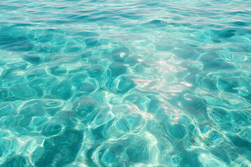 Transparent Turquoise Water: Sparkling turquoise waters shimmer under the bright sunlight, revealing the crystal-clear clarity and tranquil nature of the open sea.