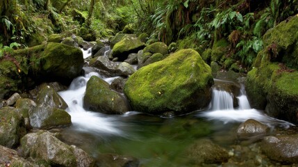 Waterfall Cascading Over Mossy Rocks In Lush Forest
