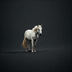 Obraz premium white horse in a black desert