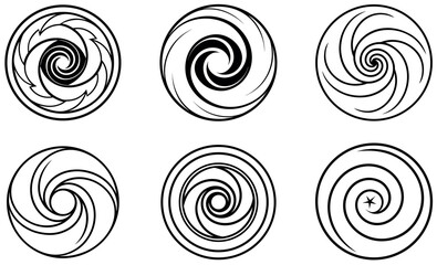 Spiral Patterns with Cosmic Elements - Abstract Black and White Designs