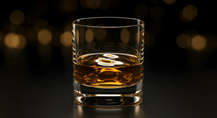 Glass of Amber Liquid Reflecting Light on Dark Surface