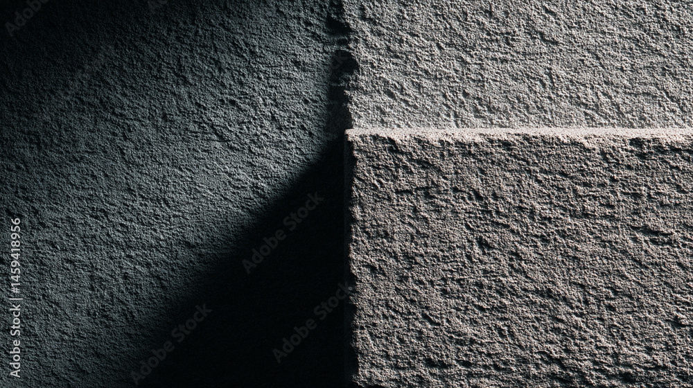 Poster textured gray wall with a shadowed area, showcasing a rough surface ideal for background or mockup u