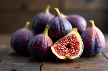 Bright pink pomegranate on wooden table