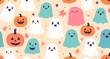 Cute Halloween Wallpaper with Ghosts and Pumpkins