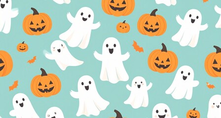 Cute Halloween Wallpaper with Ghosts and Pumpkins