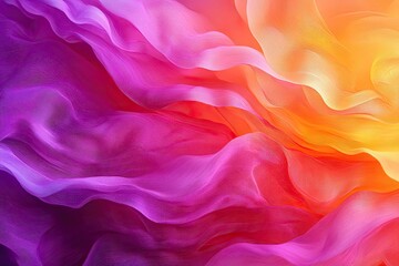 Fototapeta premium Vibrant, flowing fabric in a spectrum of purples and oranges, displaying dynamic drapes and folds