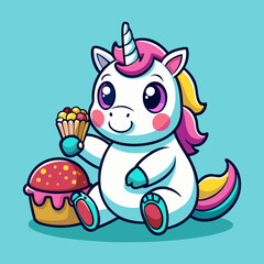 Download Cute Unicorn Eating Donut With French Fries And Soda Cartoon Vector Eps File For Design.